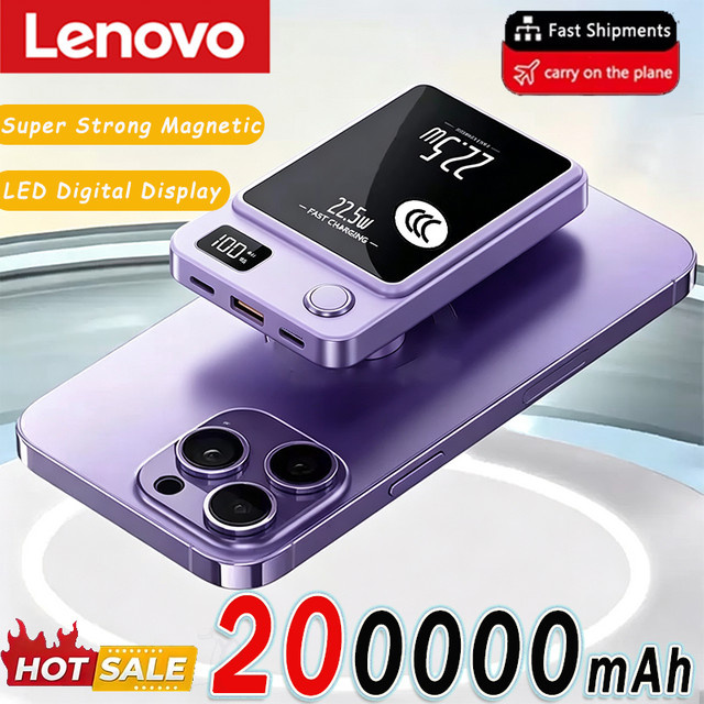 Lenovo Kabellose Magnetische Powerbank 20000mAh in Schwarz für MagSafe, iPhone, Samsung und Xiaomi - Bild 1