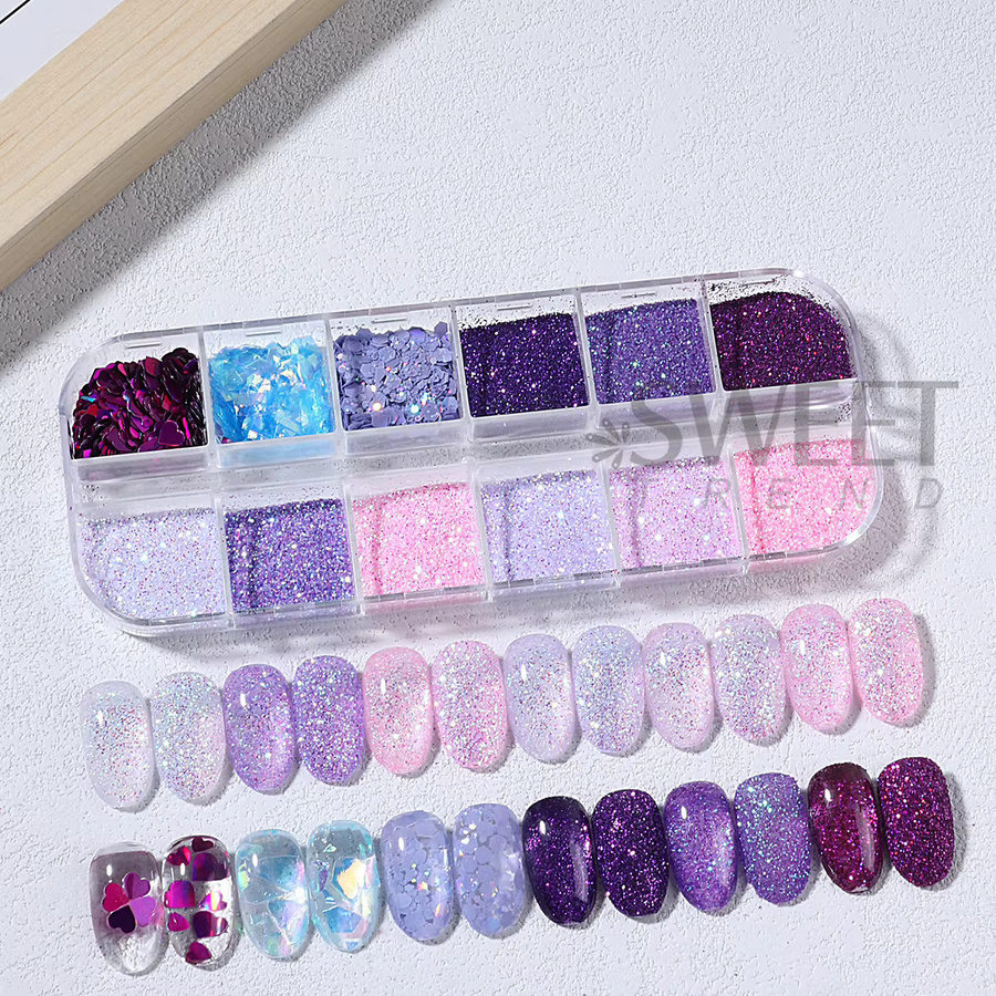 SWEET TREND Nagelglitzer, holografisch, rosa, lila, Sechseck-Design - Bild 2