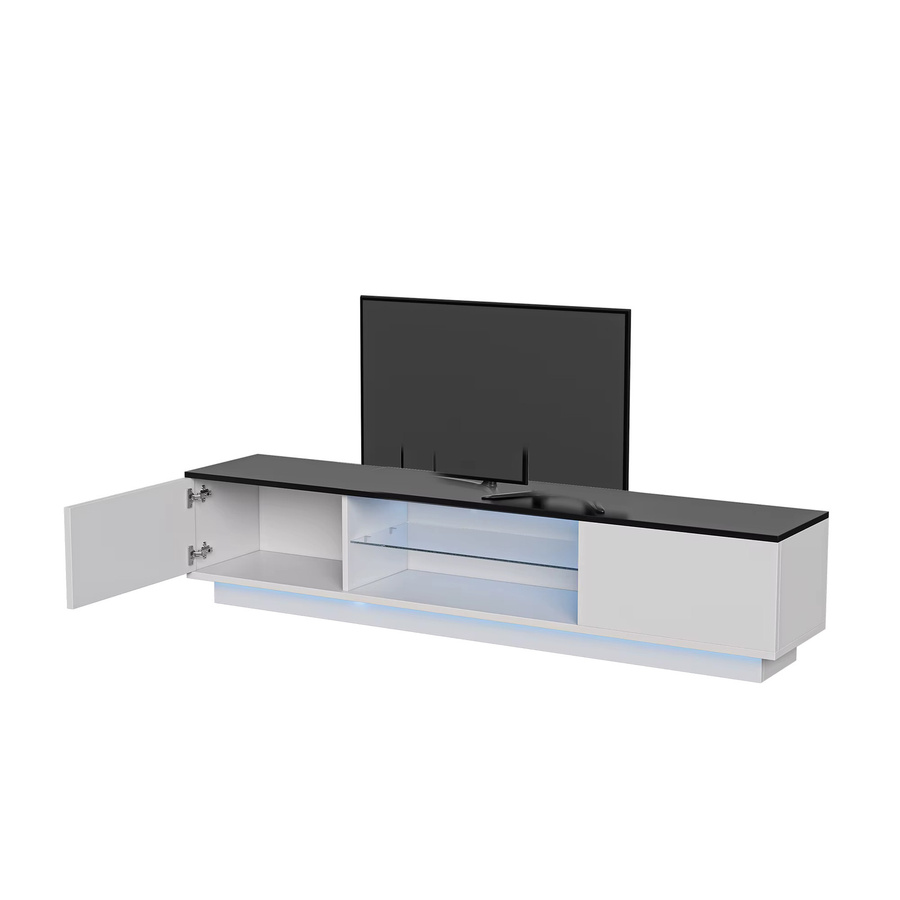 Rosahqnda TV-Schrank mit LED-Beleuchtung für Fernseher bis 65 Zoll, modernes TV-Lowboard mit Regalen für Wohnzimmer und Schlafzimmer - Bild 2