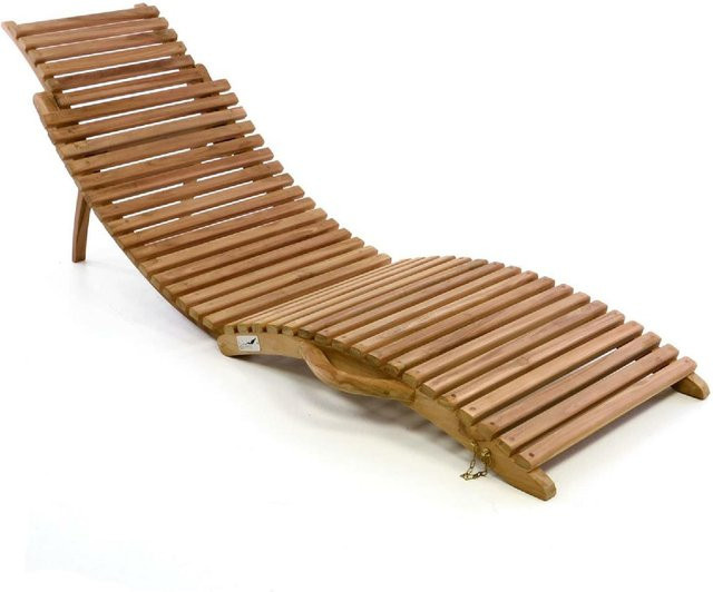 Klappbare VCM Sonnenliege aus Teakholz in Braun, B/T/H: 160 x 50 x 7 cm - Bild 1