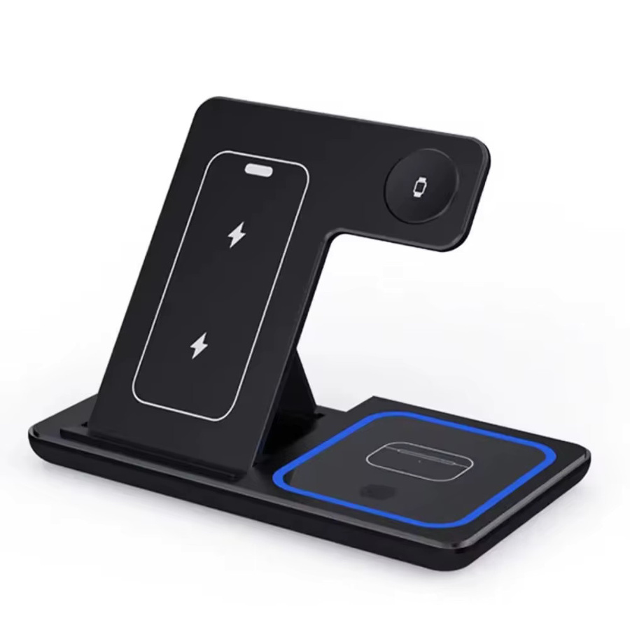 VIKEFON 3-in-1 kabellose LED Schnellladestation für iPhone, Samsung und Apple Watch in Schwarz - Bild 4