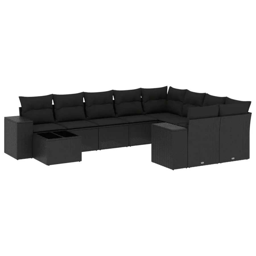 vidaXL 10-tlg. Garten-Sofagarnitur in L-Form aus Poly-Rattan mit Kissen in Schwarz - Bild 2