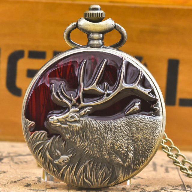 wecin Taschenuhr Halskette, Quarz, Bronze, Elch, Unisex - Bild 1