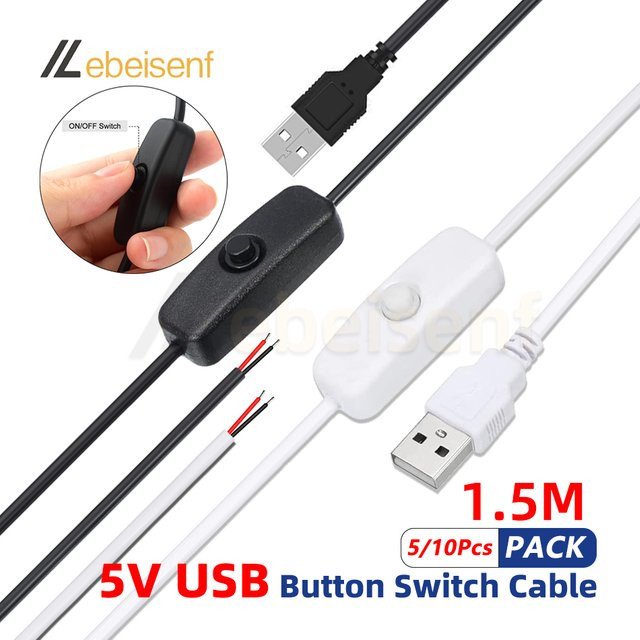 Lebeisenf USB auf 2-Kern Anschluss Kabel mit 5V Schalter für LED Streifen und Lampen, Schwarz, Länge: 1,5 m - Bild 1