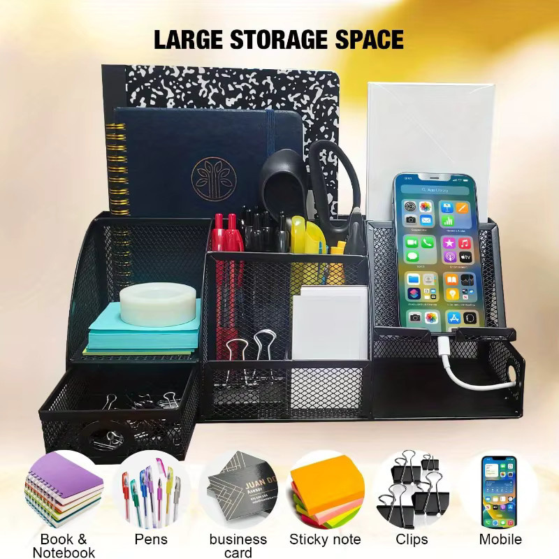 Schreibtisch-Organizer-Set aus Metall in Schwarz mit mehreren Fächern für dein Bürozubehör - Bild 5