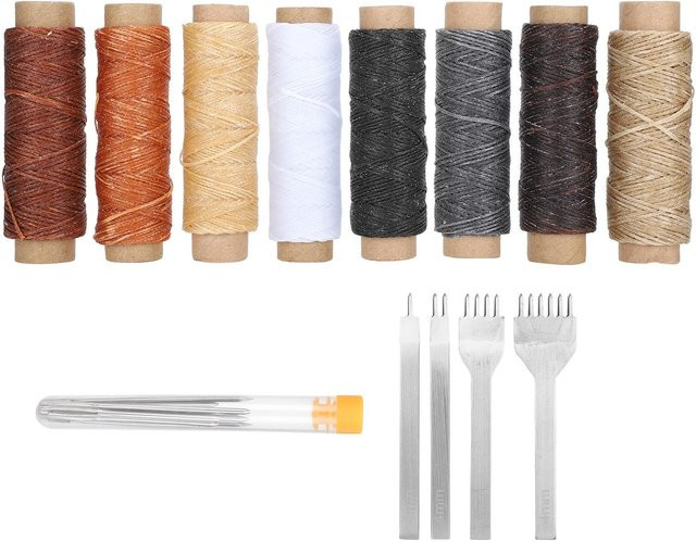 Igeteck Leder Nähset mit 24 Stück Nadeln, Faden und Ahle in Schwarz und Multicolour für DIY Reparaturarbeiten - Bild 1
