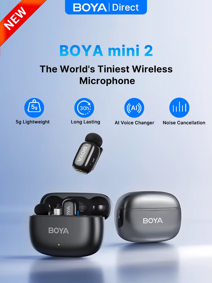 BOYA Mini 2 Wireless Lavalier Mikrofon mit Rauschunterdrückung für USB-C Android und iPhone, Schwarz - Bild 1