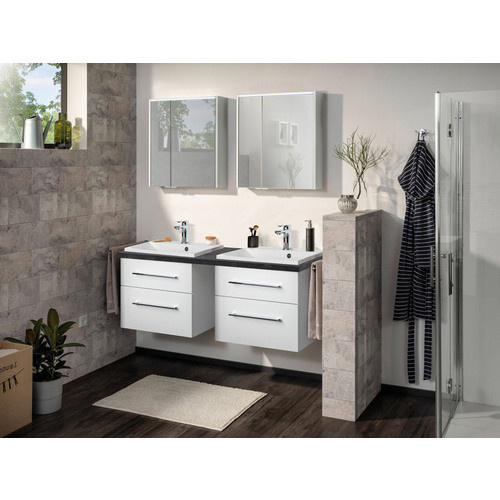 Fackelmann Spiegelschrank Denver mit LED-Beleuchtung und Softclose Türen, Weiß/Grau, B/H/T: 60 x 68,3 x 16 cm - Bild 2