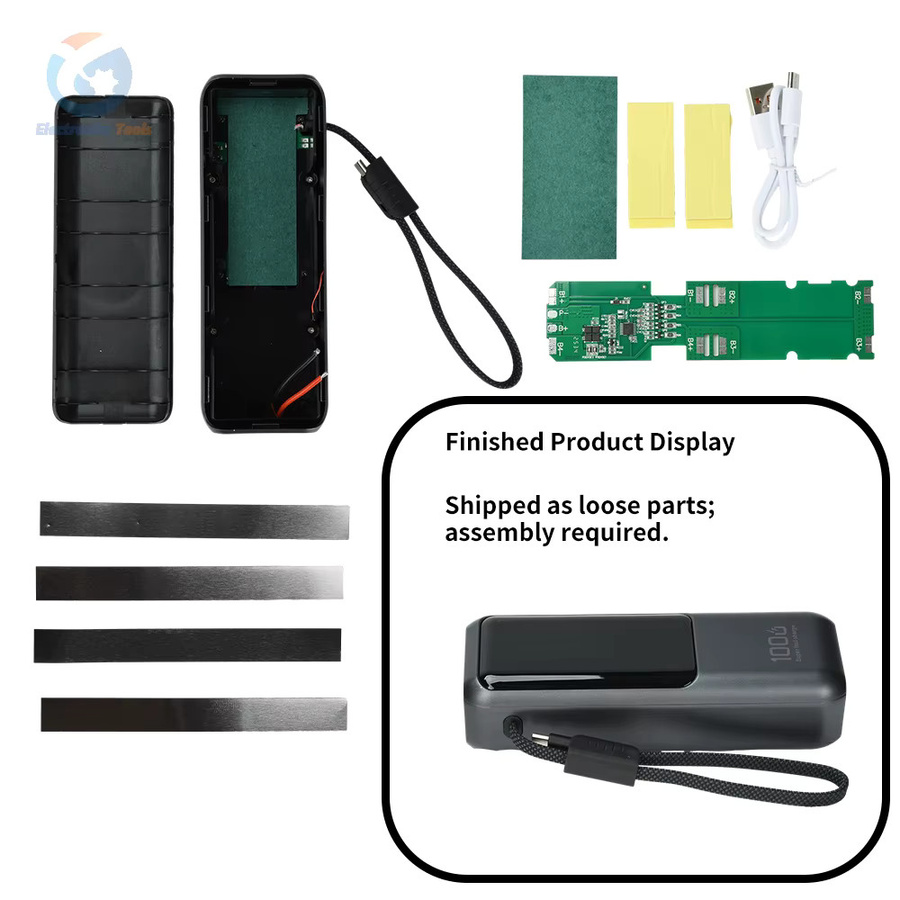Aideepen DIY-Kit Hochleistungs-Powerbank mit 100 W PD Schnellladefunktion, 4-Zellen-21700-Batteriegehäuse mit USB-C und USB-Anschlüssen, Schwarz - Bild 4