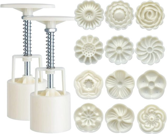 FEB.WIND Moonkuchenform aus Kunststoff in Weiß, runde Gelee-Moonkuchenform mit Keksstempel für traditionelle chinesische Mondkuchen - Bild 1