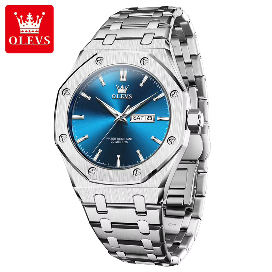 OLEVS Armbanduhr Quarz, Edelstahl, Blau, Herren - Bild 2