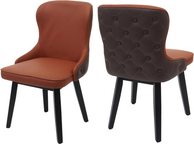 2er-Set MCW Esszimmerstuhl M60 Polsterstuhl aus Massiv-Holz und Stoff in Terracotta-Braun - Bild 1