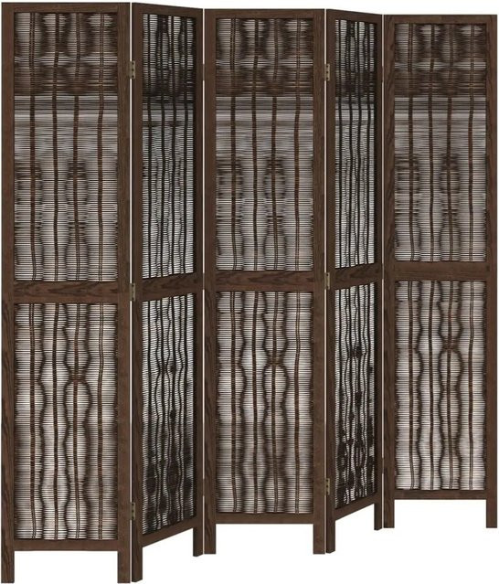 vidaXL Raumteiler 5-teilig aus Paulownia-Massivholz und Weidenzweigen in Dunkelbraun - Bild 1