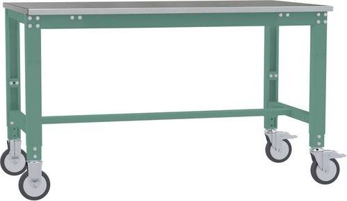 Manuflex AU7324.0001 Arbeitstisch UNIVERSAL Spezial mobil mit Blechbelagplatte, Grau/Grün, B/T/H: 125 x 60 x 75,2-97,2 cm - Bild 1