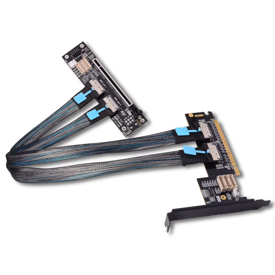 ADT-Link PCIe 4.0 X16 MCIO Grafikkarte GPU Split Kabel Eins-zu-Zwei X8 Dual Split In X8x8 Gen4 256G/bps für Motherboard Bifurkation, Schwarz - Bild 2