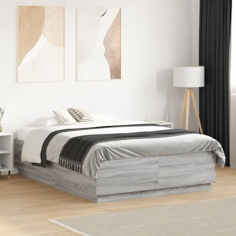 Modernes Bettgestell Vidaxl aus Holzwerkstoff in Grau, B/T/H: 135 x 190 cm - Bild 1