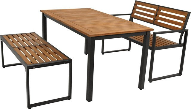 DEGAMO Gartenmöbel Garnitur RAGUSA 3-teilig aus Stahl und geölter Akazie in Braun, FSC-zertifiziert - Bild 1