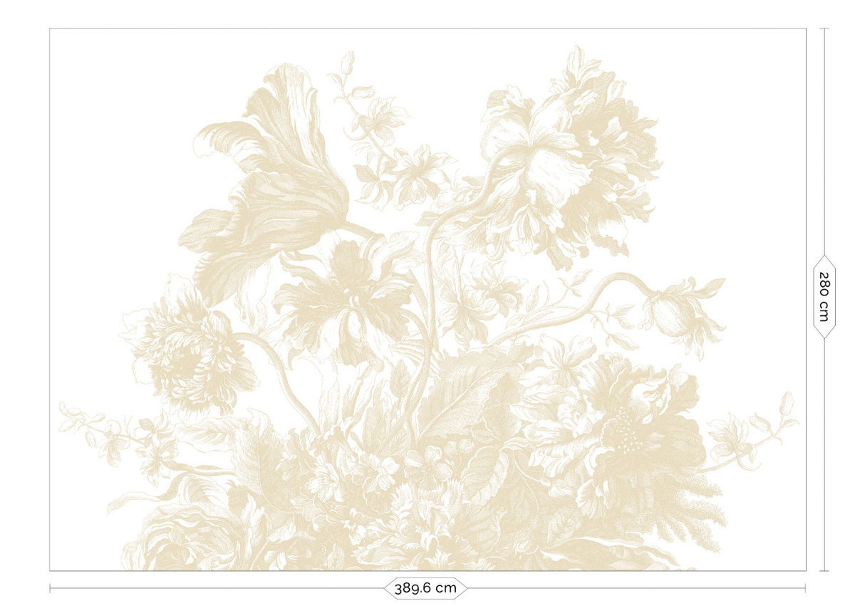KEK Amsterdam Mural Engraved Flowers Uyterlinde Wandtattoo in Beige und Gold mit floralem Design, Breite: 390 cm - Bild 2