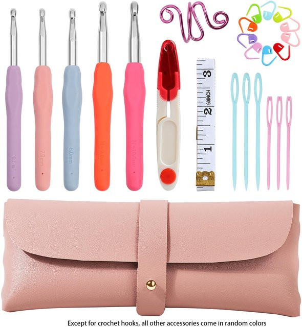NOTIONSLAND Ergonomisches Häkelnadel-Set für arthritische Hände mit Zubehör, 6,5–10 mm, Multicolour - Bild 1