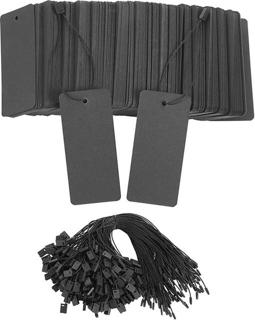AA94-400 Set schwarze Preisschilder aus Kraftpapier mit Schnur und Sicherheitsnadeln als Geschenkanhänger - Bild 1