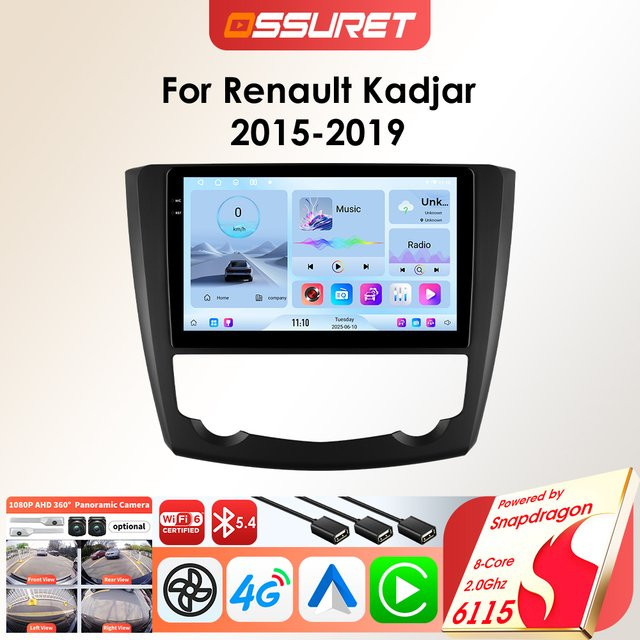 OSSURET Android Autoradio für Renault Kadjar mit QLED Bildschirm, GPS Navigation, Carplay und DSP, Schwarz - Bild 1