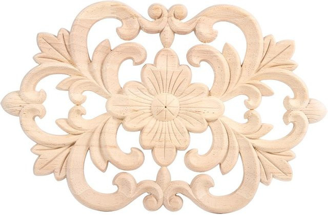 Tooarts Holz Onlay Applique Floral Klassisch Unlackiert für Möbel und Wanddekoration B: 22 cm, H: 14 cm - Bild 1