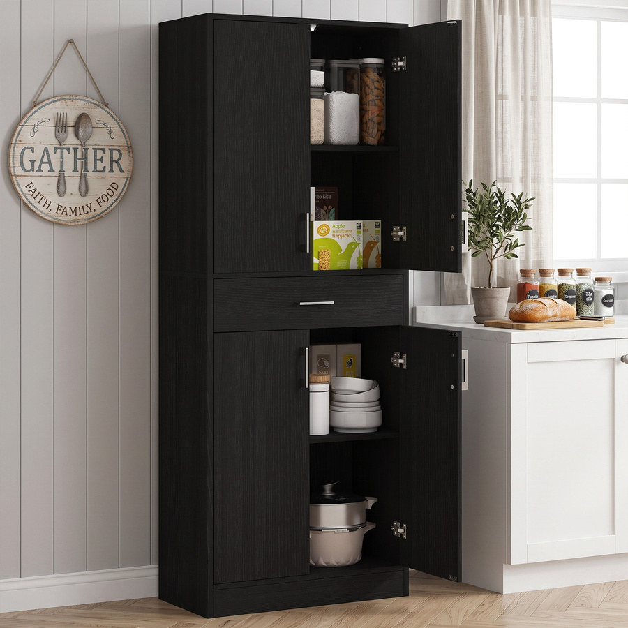 HOMCOM Küchenschrank Buffet in Schwarz mit 4 Türen und 1 Schublade, Höhe: 180 cm - Bild 2