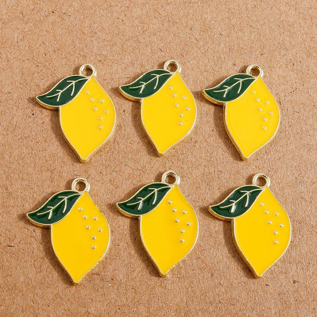 Tenande Anhänger Charms, Emaille Obst Zitrone, Messing, Gold, Unisex - Bild 1