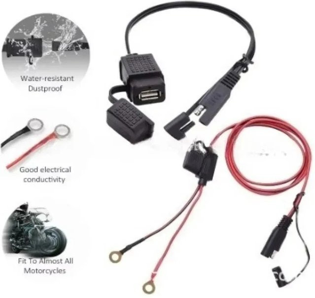 Wasserdichter 12V Ladegerät Kabel Adapter mit Inline Sicherung und USB-C Anschluss für Motorrad, Telefon und GPS in Schwarz - Bild 1