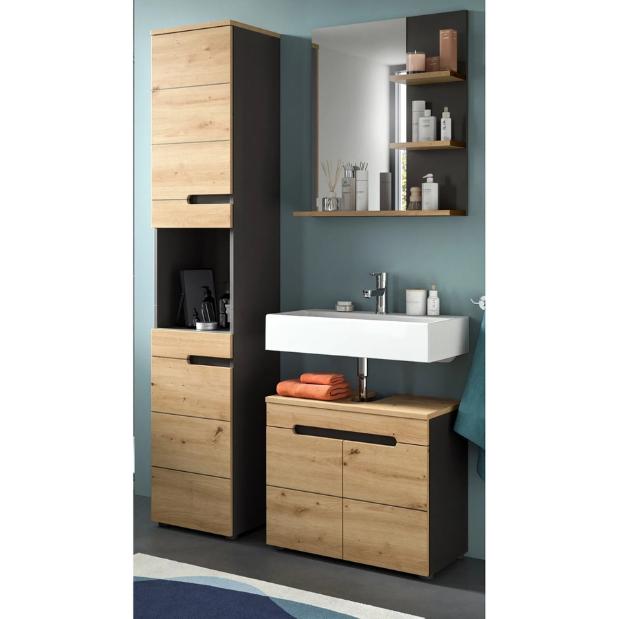 Inn.Furn Badmöbel Set Cooper 3-teilig in Eiche und Grau, modern, B/T/H: 116 x 34 x 193 cm - Bild 2