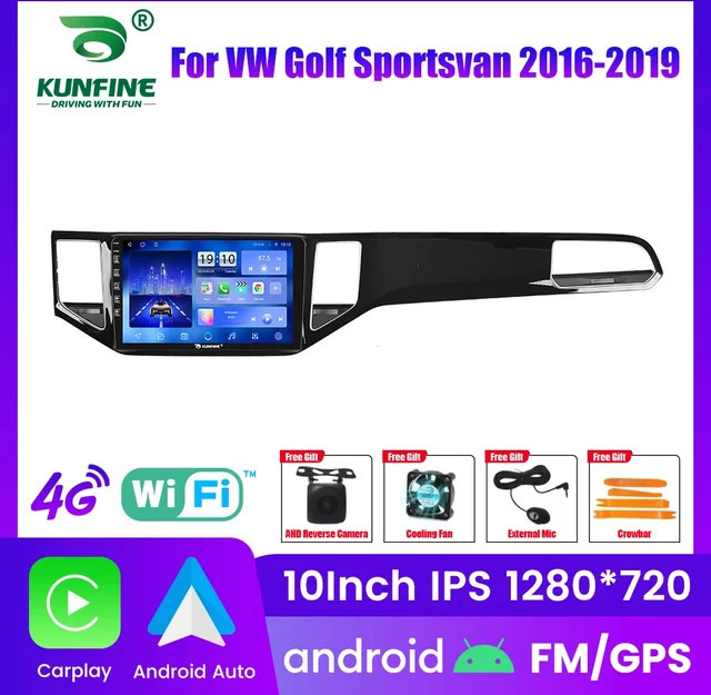 KUNFINE Android Autoradio für VW Golf Sportsvan 2016-2019 mit 2Din Octa-Core, GPS-Navigation, IPS-Bildschirm, Carplay und Android Auto in Schwarz - Bild 1