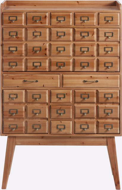 Sekretär aus Tannenholz in Beige und Braun, B/T/H: 126,5 x 33,0 x 83,0 cm - Bild 1