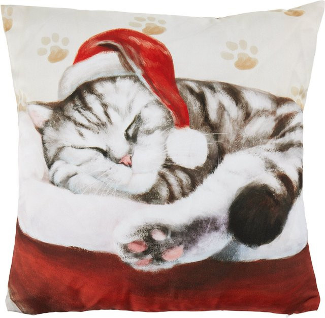 Viva Domo Kissenhülle rechteckig mit weihnachtlichem Katze und Hund Motiv in Weiss und Multicolour - Bild 1