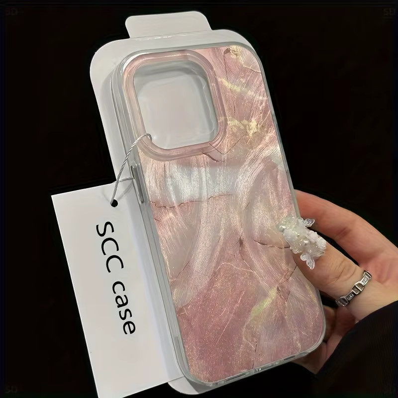 Apple iPhone Handyhülle aus TPU mit rosa Marmormuster und silberner Galvanisierung - Bild 4