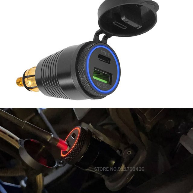 RVICHMOTO Motorrad Schnellladegerät USB Typ-C QC 3.0 Power Adapter in Schwarz-Rot für BMW R1100RT R1250GS R1200GS GS1200 ADV LC - Bild 1