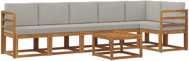 vidaXL Outdoor-Sofagarnitur aus Akazienholz in L-Form mit 7-teiligem Set, Farben: Natur und Hellgrau - Bild 1