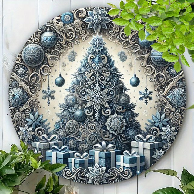 Dekoratives Weihnachtsbaumschild aus Eisen von Potdemiel in Blau, runde Metallwandkunst für dein Zuhause, Durchmesser: 19,8 cm - Bild 1