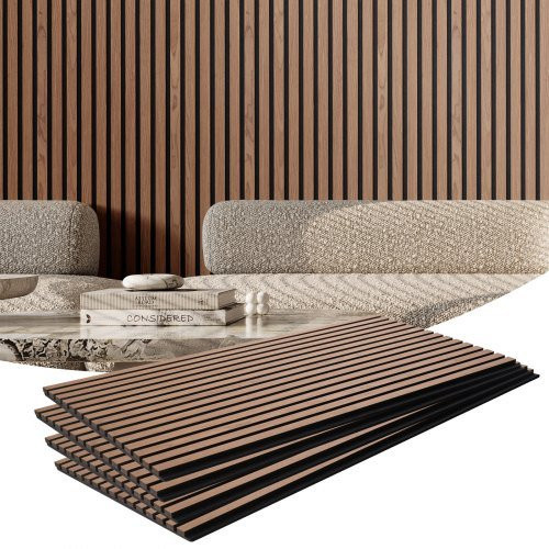 VEVOR Akustikpaneele aus MDF mit Holzlamellen in Walnuss, 4er-Set, B/H: 60 x 120 cm, Tiefe: 2,1 cm - Bild 1