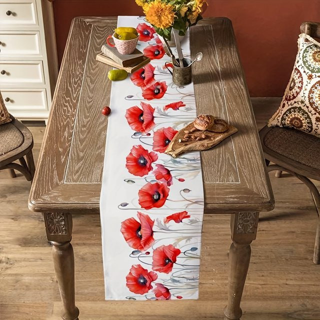 VIKAMA Tischdecke mit floralem Mohnblumenmuster, rechteckig - Bild 1