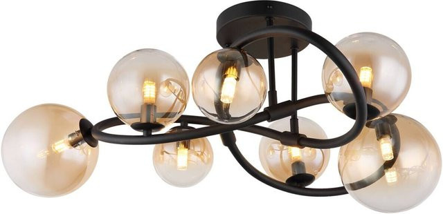 Globo Lighting LED-Deckenleuchte in Schwarz und Amber aus Glas und Metall, Höhe: 30 cm, Durchmesser: 62 cm - Bild 1