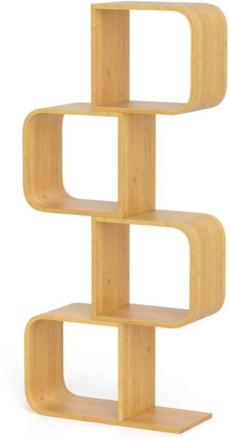 Costway Bücherregal S-förmig aus Bambus mit 4 Etagen in Beige - Bild 1