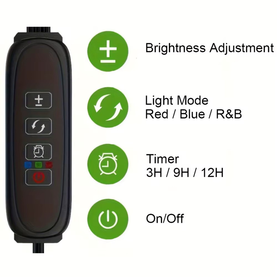 Wachstumslicht für Zimmerpflanzen mit Vollspektrum-LED, automatischem Timer und verstellbarem Stativständer in Schwarz - Bild 4
