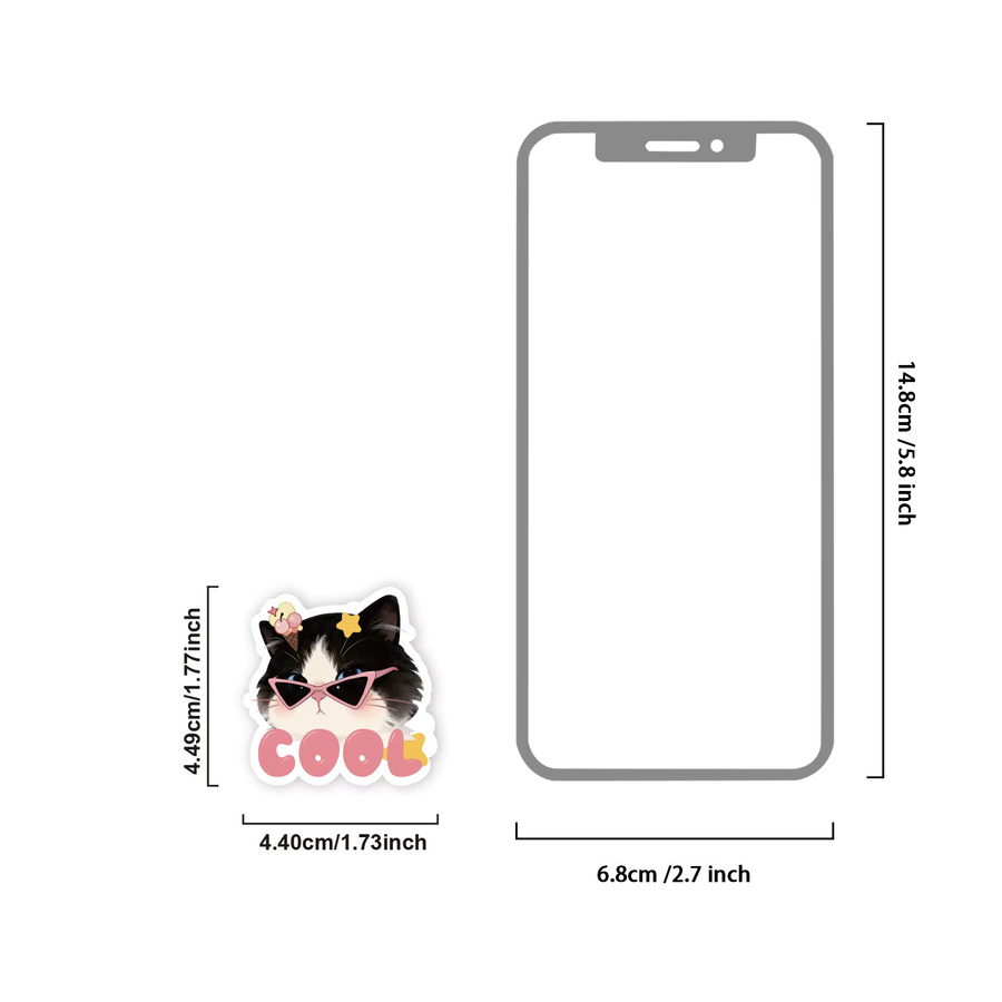 Etori Life Sweet Puff Sticker Set mit niedlichen Cartoon-Katzen in Schwarz, Weiß und Rosa zur Dekoration von Laptop, Handy und Koffer - Bild 2