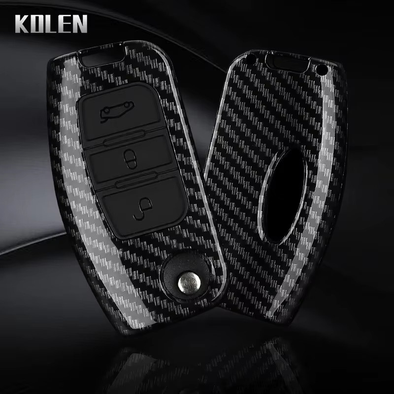KOLEN Schlüsselhülle im Carbon-Faser-Stil für Ford Fiesta, Focus, C-Max, Ecosport, S-Max, Fusion und Mondeo in Schwarz - Bild 2