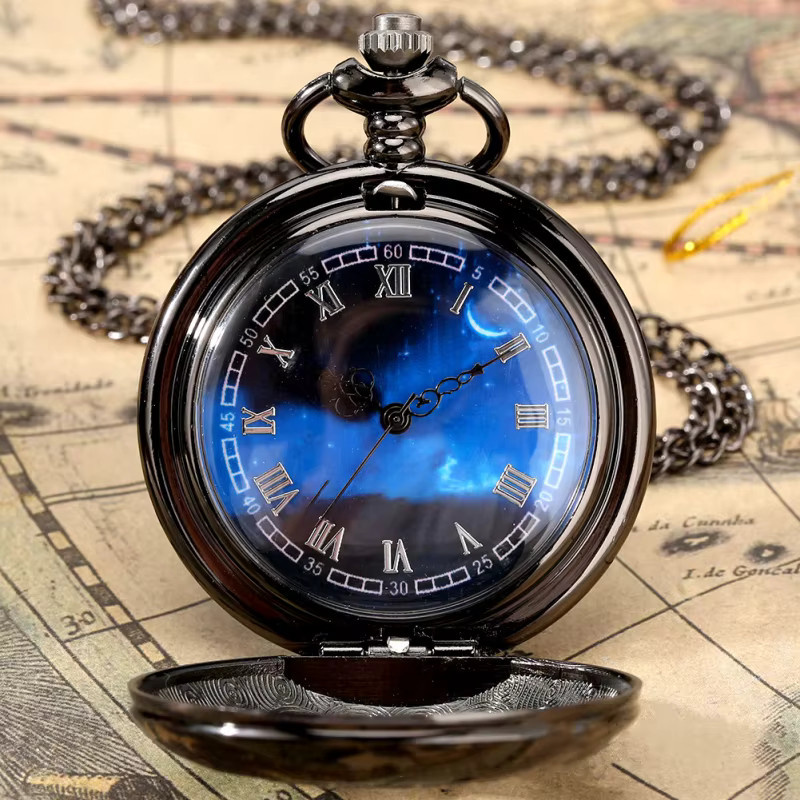 Taschenuhr Quarz, Blau, Edelstahl, Silber, Unisex - Bild 3