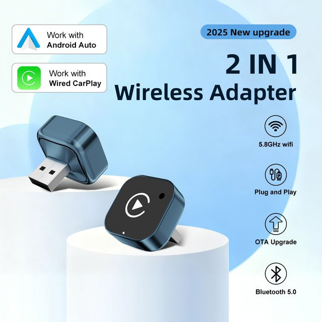 FLIXIVI Kabelloser CarPlay und Android Auto Adapter in Blau für VW, Toyota, Nissan, Ford und Mercedes-Benz - Bild 1