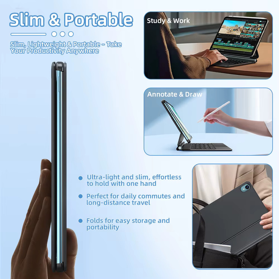 qukam Premium Tastaturhülle für iPad mit kabellosem Trackpad und Hintergrundbeleuchtung, Magnetische Abdeckung für iPad Air und Pro, erhältlich in Schwarz oder Weiß - Bild 5