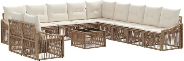 vidaXL Gartensofa-Set 12-tlg. in U-Form aus Poly-Rattan und pulverbeschichtetem Stahl, Beige - Bild 1