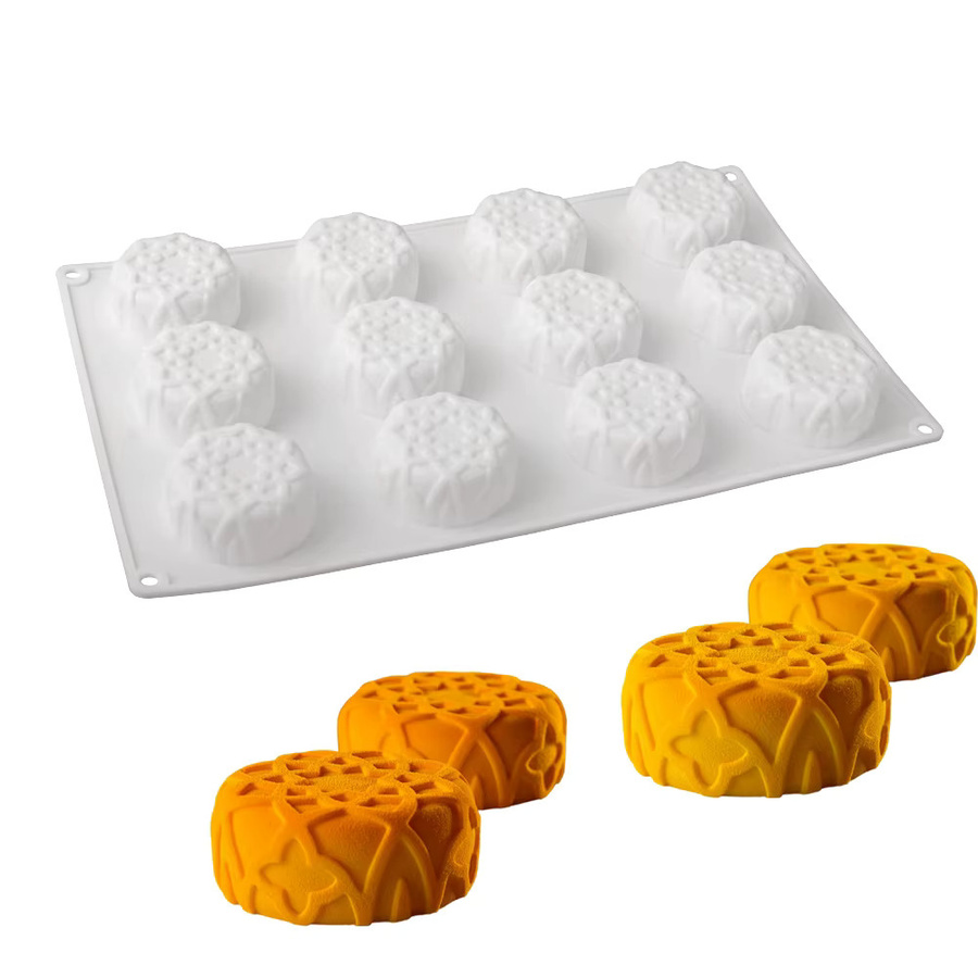 SHENHONG Silikon Backform mit 15 kreisförmigen Zellen und Linienmuster für Mousse, Schokolade und Desserts - Bild 2