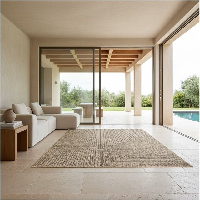 Outdoorteppich ARLBERG von KADIMA DESIGN im Fischgrätmuster, Beige, B: 80 cm, T: 250 cm - Bild 1